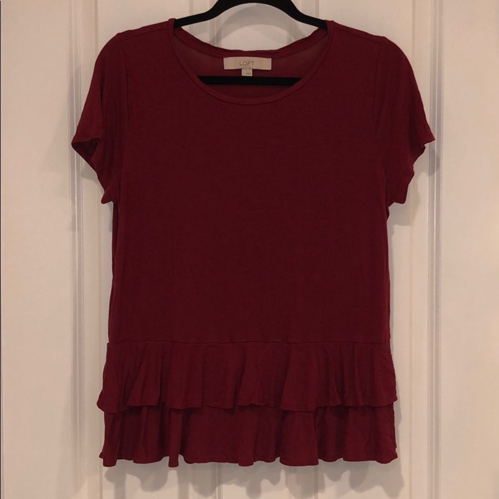 LOFT Maroon Red Short Sleeve Peplum Top Loft Large